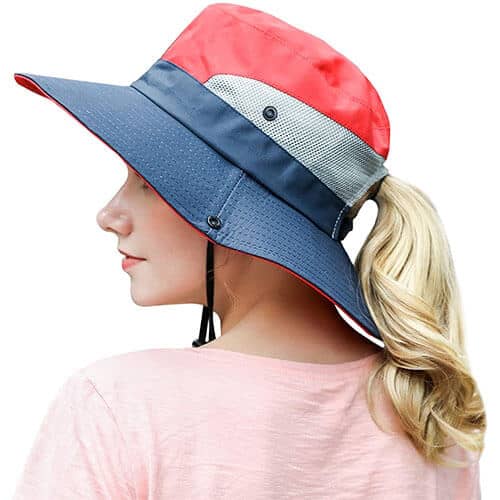Globalwells Womens Classic Summer Sun Ponytail Hat Large Brim Adjustable Visor Beach Ponycaps 