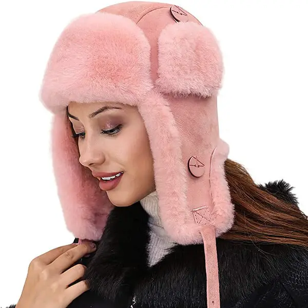 Baby pink trapper hat especially for women