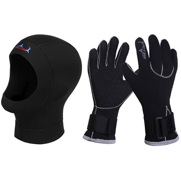 Neoprene scuba diving gloves and balaclava set