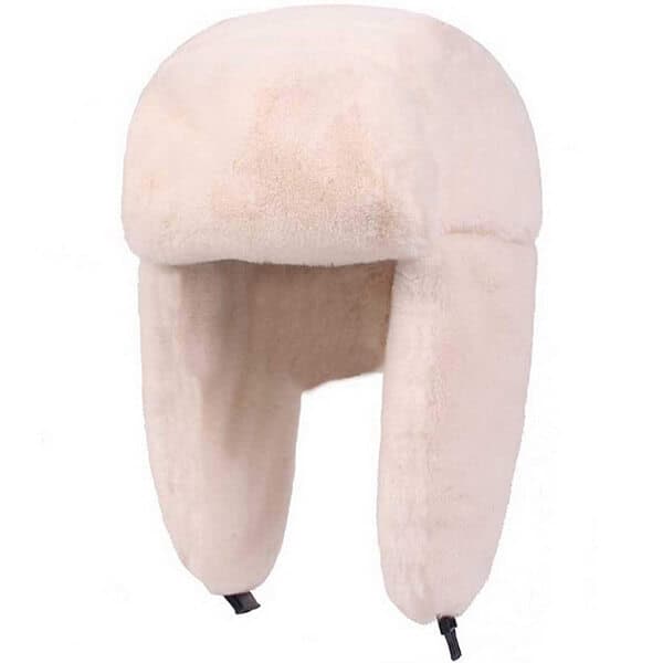 Milky white velvety trapper hat with buckle