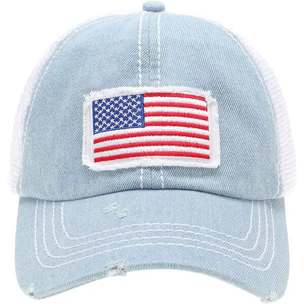 MIRMARU Denim Low Profile USA Flag Trucker Hat