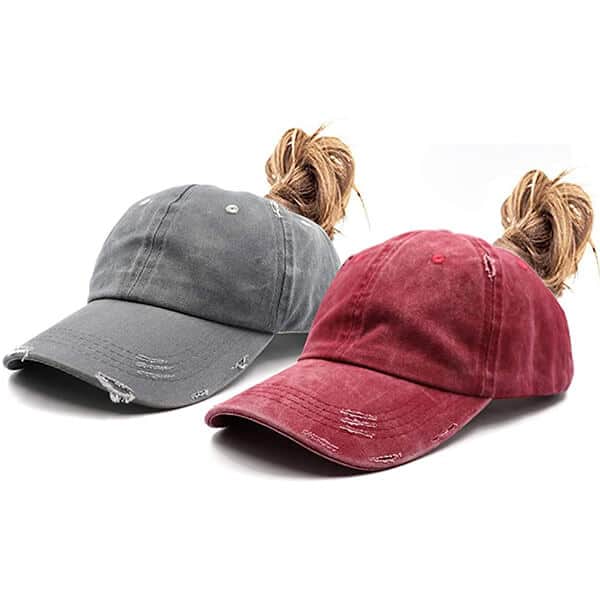 2 Pack Distressed Ponytail Vintage Style Hats