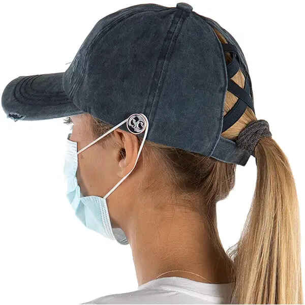 Criss Cross Ponytail Baseball Cap with Side Buttons