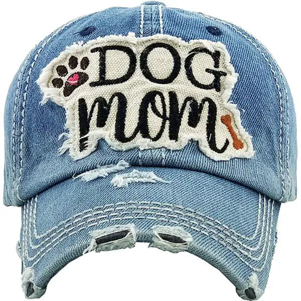 Dog Mom Distressed Denim Baseball Hat