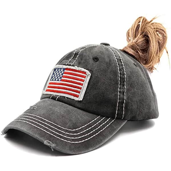 America Flag Distressed Ponytail Dad Hat