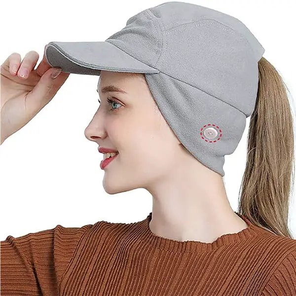Ponytail Hole Winter Hat with Button