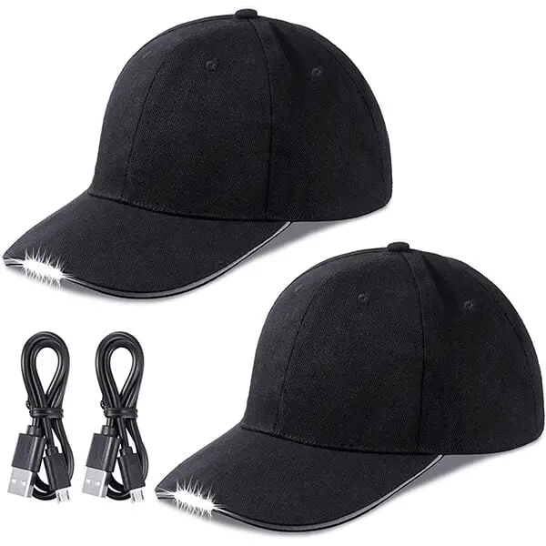 2 Pieces Black LED Baseball Hats with Light