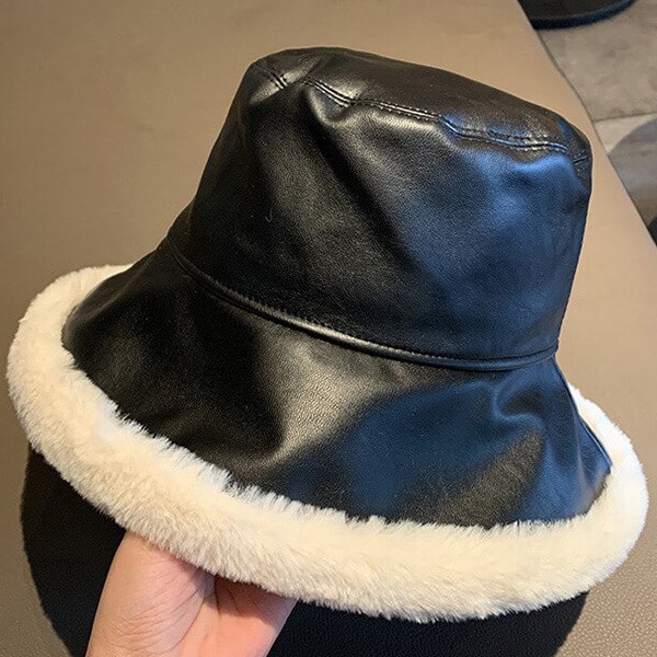 Pu Plush Warm Bucket Hat for Winter