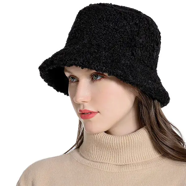 Black winter warm bucket hat