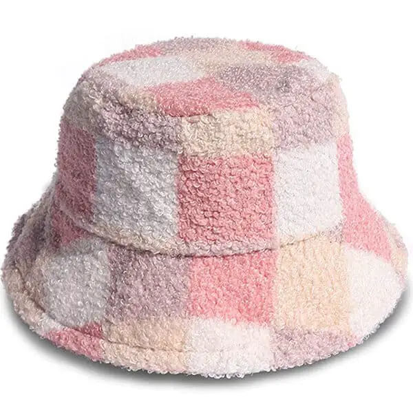Faux fur plaid sherpa bucket hat
