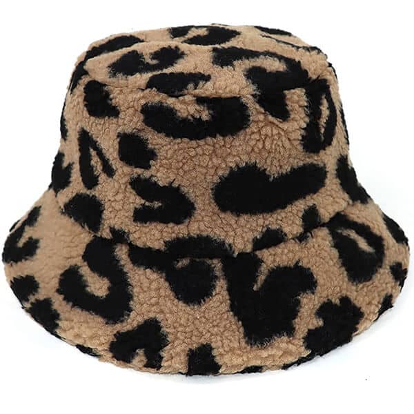 Leopard print sherpa bucket hat
