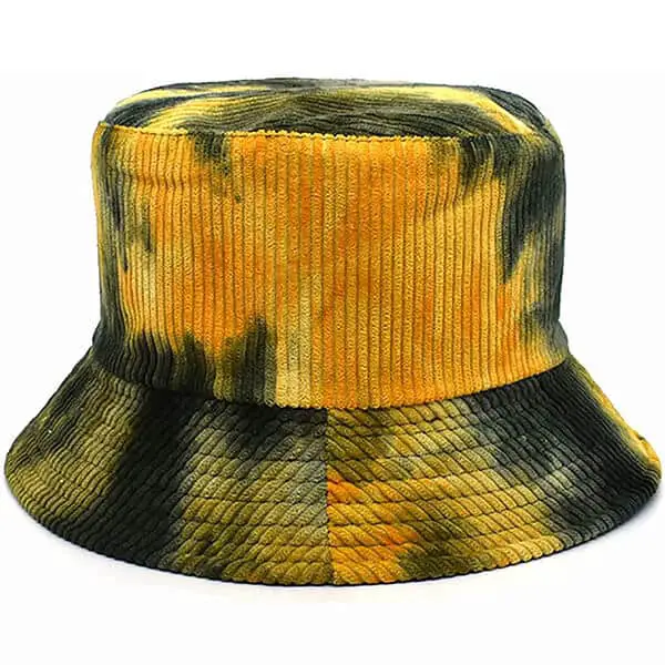 Yellow tie dye corduroy bucket hat