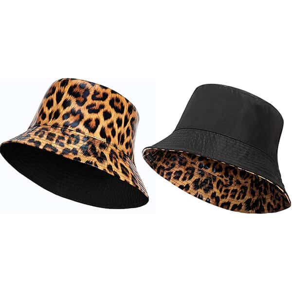 Leopard print leather bucket hat