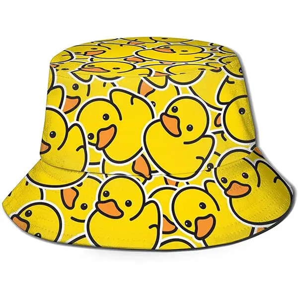 Duck print yellow bucket hat
