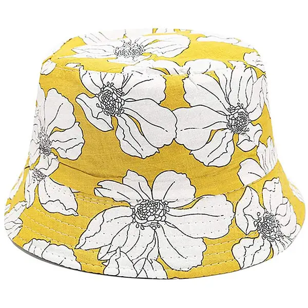 Floral print yellow bucket hat