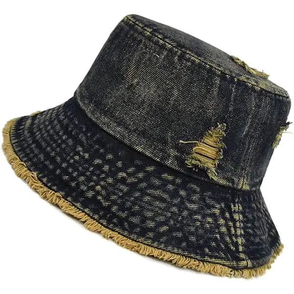 Unisex distressed denim bucket hat