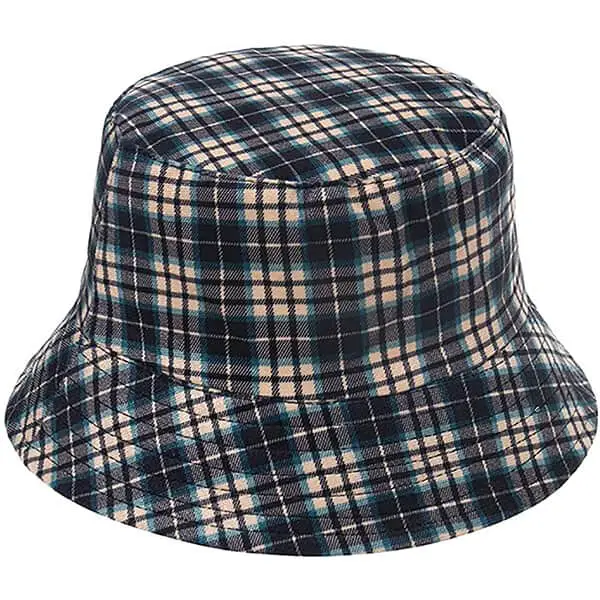 Reversible plaid bucket hat