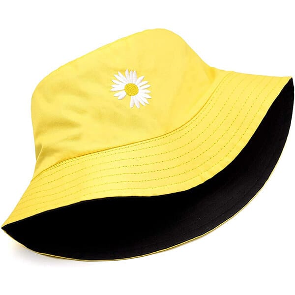 Daisy embroidered yellow bucket hat