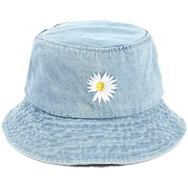 Daisy embroidered washed bucket hat