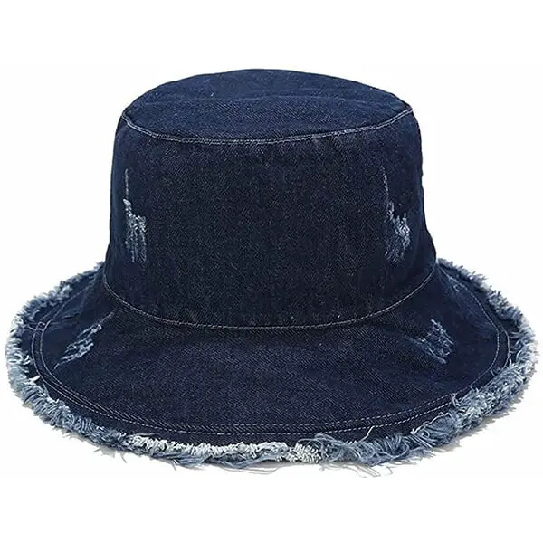 Frayed edge denim bucket hat