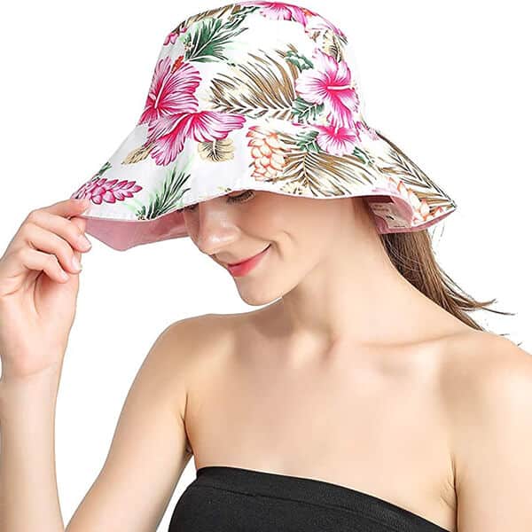 Floral print ponytail bucket hat