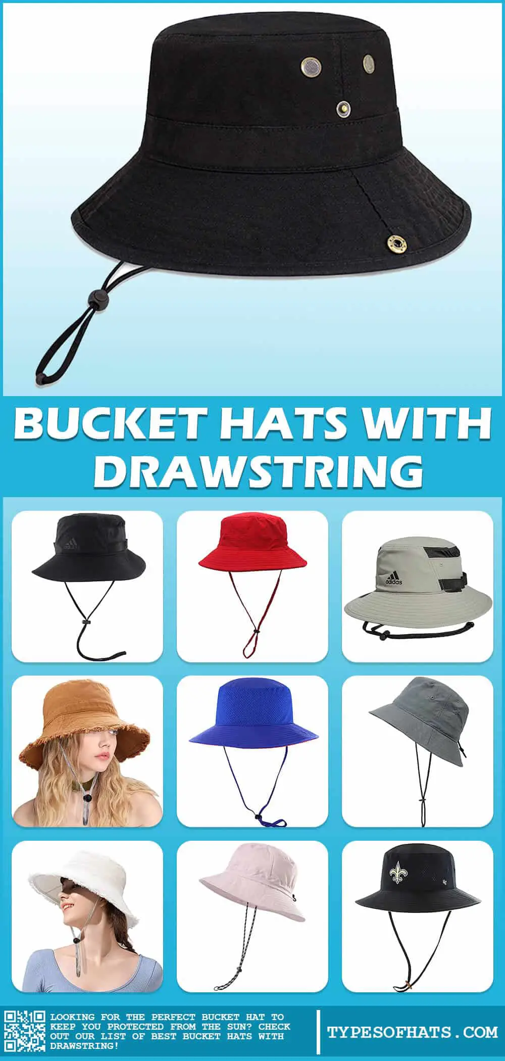bucket hats with drawstring