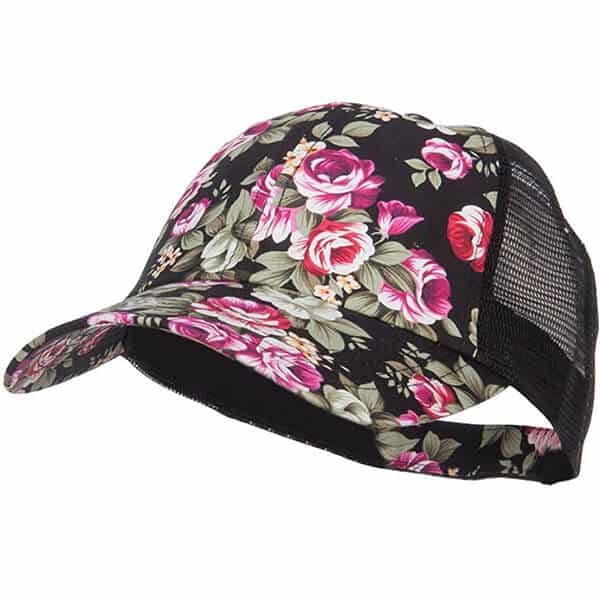 Floral print mesh trucker cap