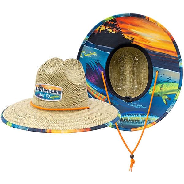 Straw hat with fabric pattern print
