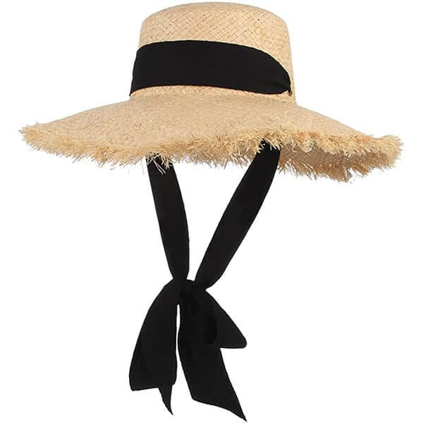 Fedora straw hat with chin strap