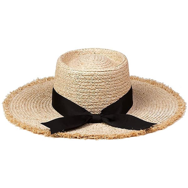 Flat brimmed raffia straw hat