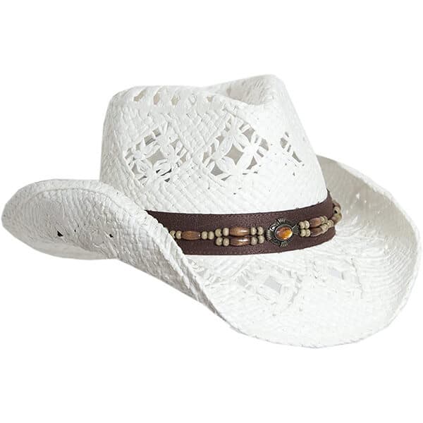 Straw cowboy hat leather band & beads