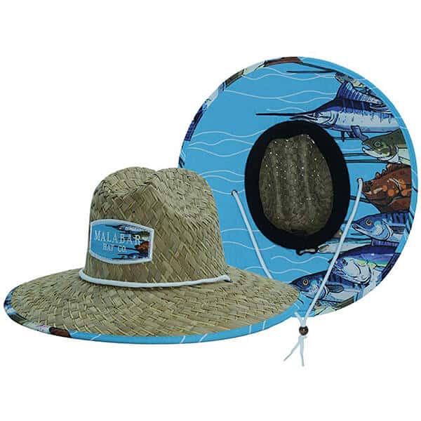 Men's straw hat with fabric pattern