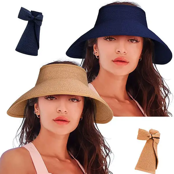 Visor straw hat with a cute little bow