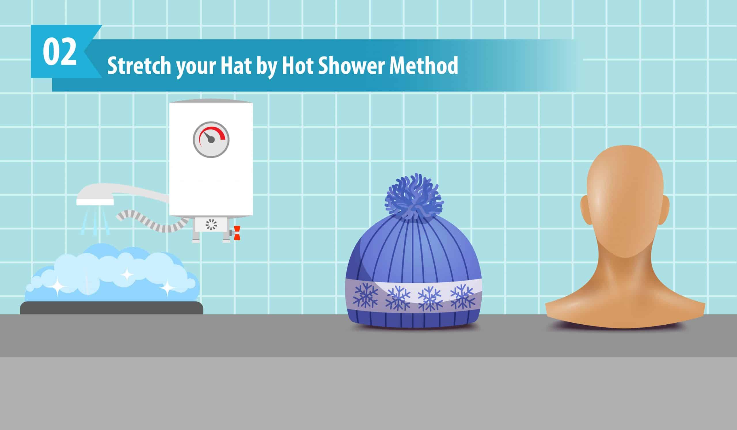 stretch hat by hot shower method