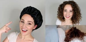 satin bonnet with curly hair
